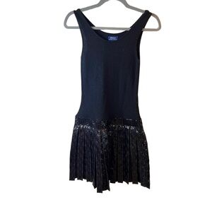 Polo Ralph Lauren Girls Black Sequin Drop Waist Pleated Dress L/XL